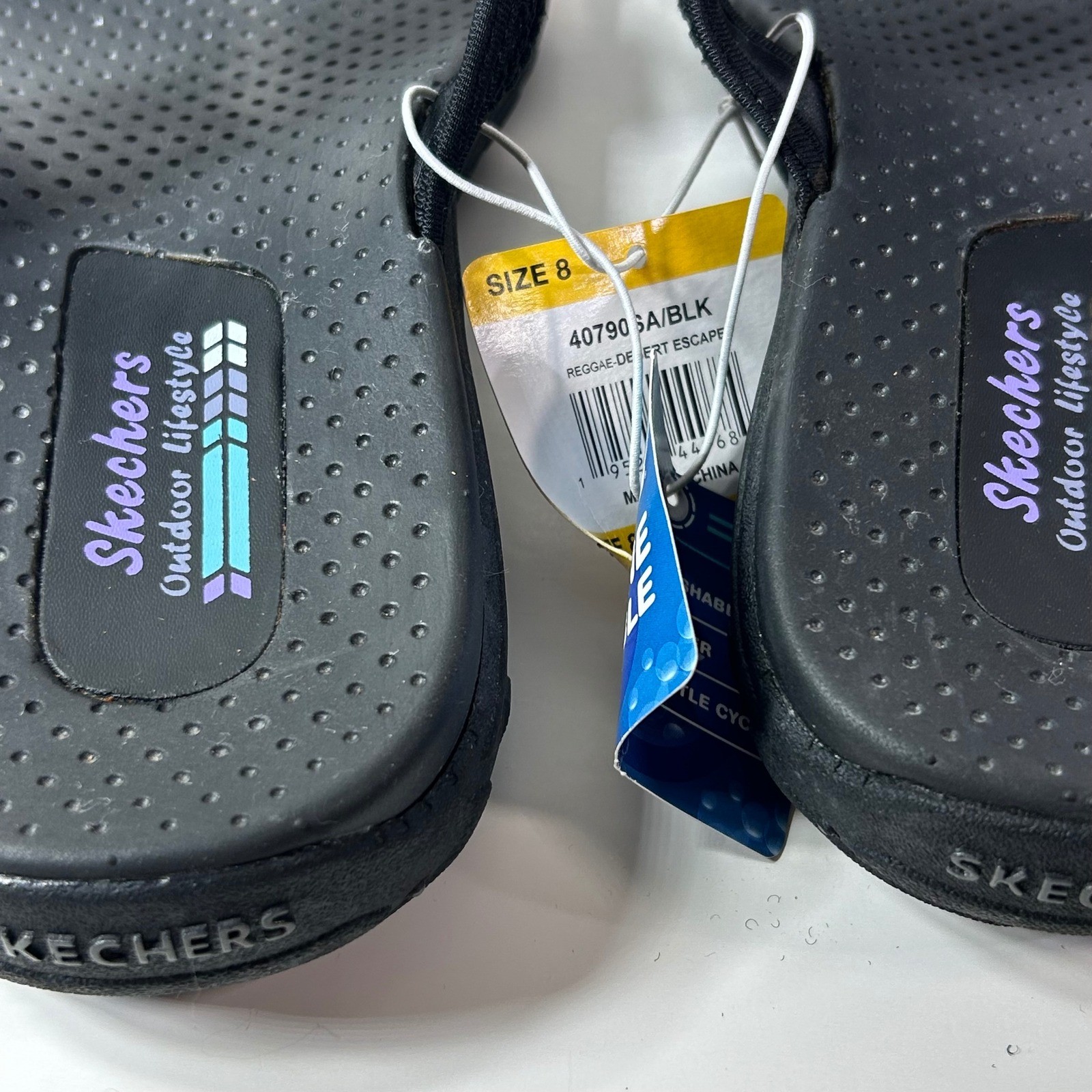Skechers Reggae Desert Escape Black Slide Sandals Womens 8 40790SA NEW