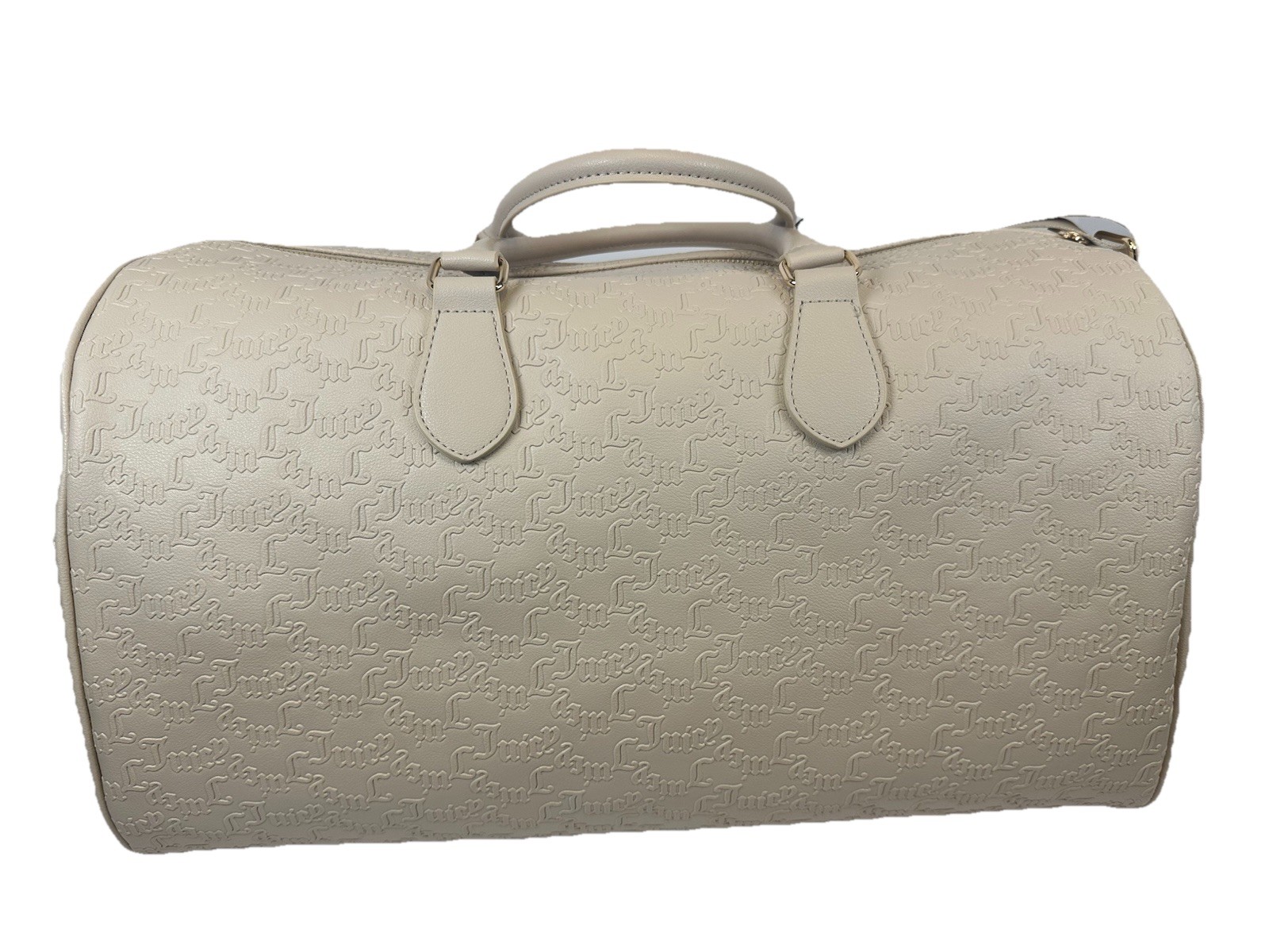 Juicy Couture Cream Embossed Monogram Duffle Bag Rhinestone J Charm NWT
