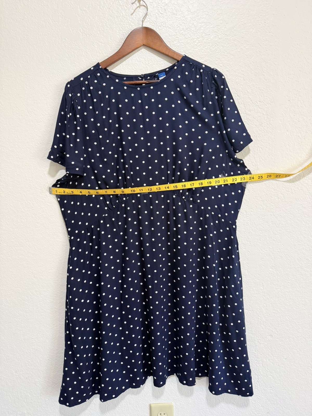 OLD NAVY Blue White Polka Dot Short Sleeve Empire Waist Dress Plus 2XL