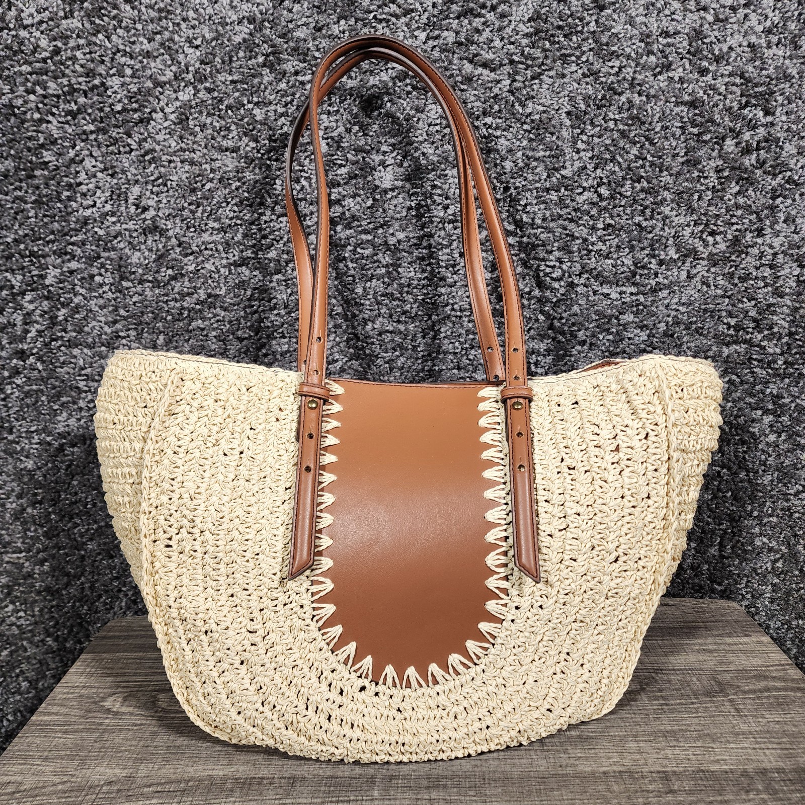 a.n.a Noelle Straw Tote Shoulder Bag Women’s Large Natural Brown Beach Boho NWT