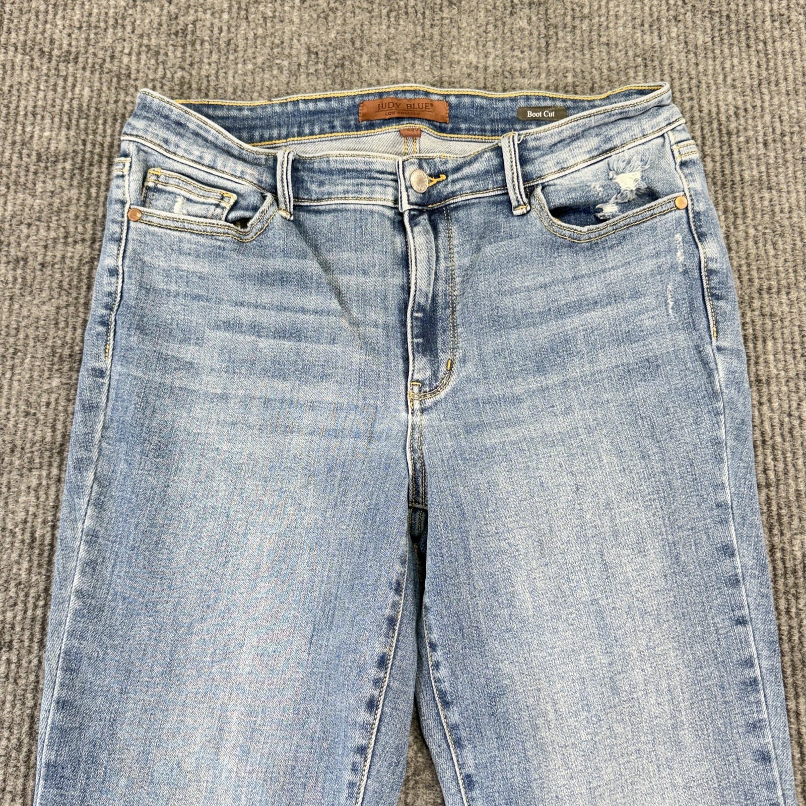 Judy Blue Bootcut Jeans Womens 11/30 Blue Wash Distressed Fringe Stretch Denim