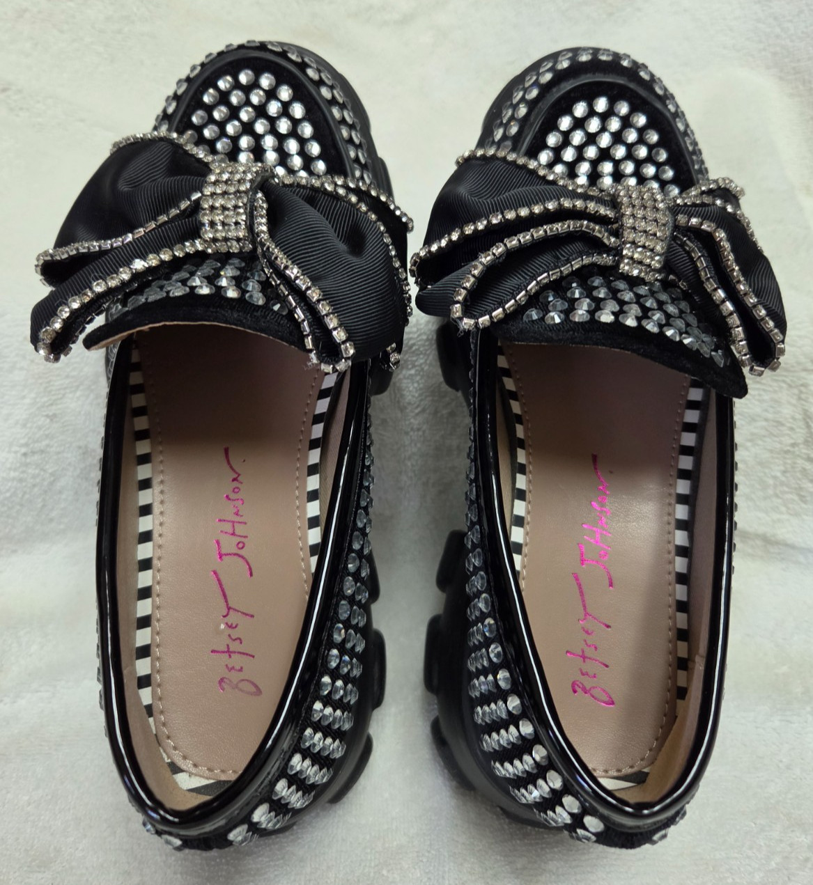 Betsey Johnson Vincent Bow Black Rhinestone Chunky Platform Loafer Women’s 5.5 M