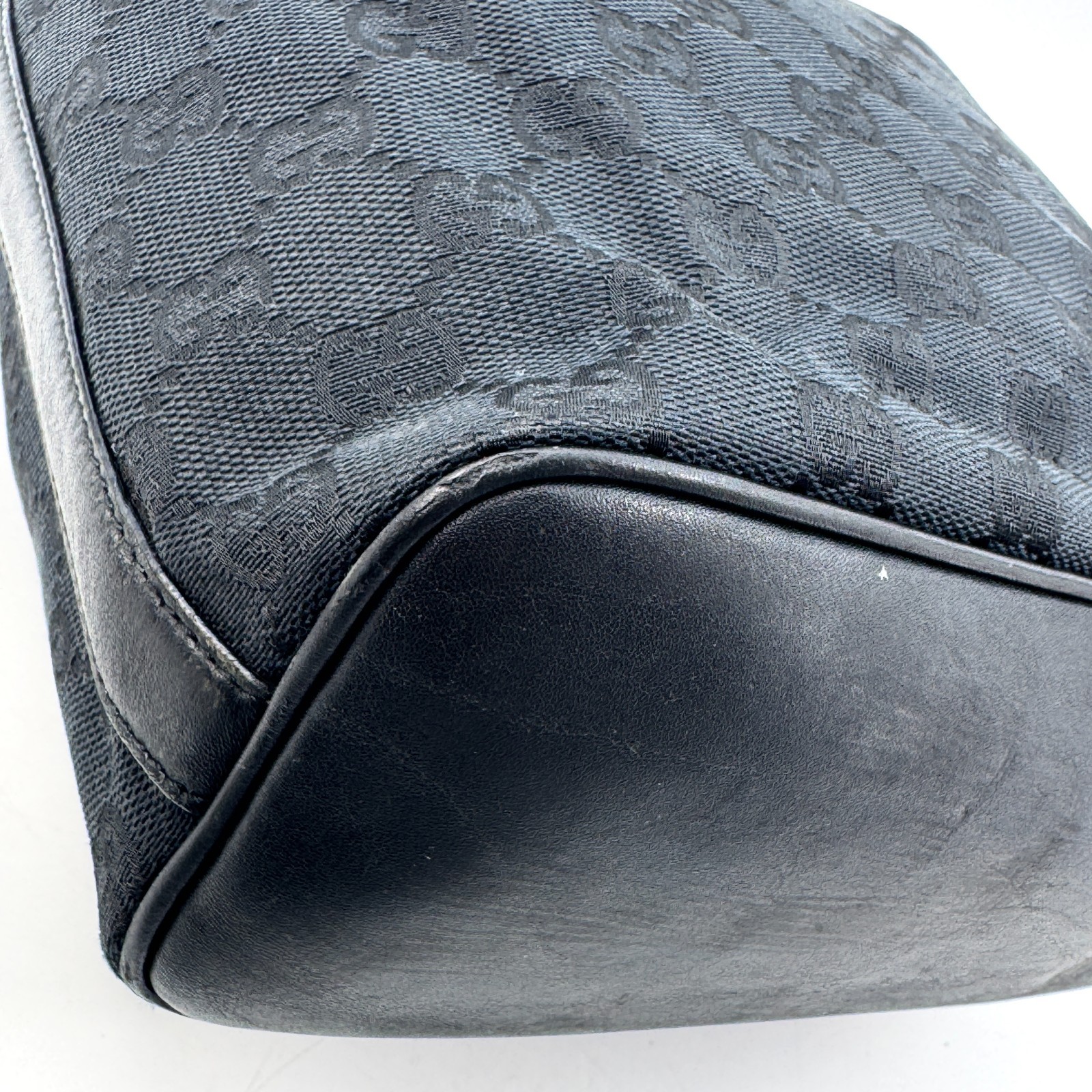 Gucci Hobo Shoulder Bag GG Canvas Black Authentic 504T0455