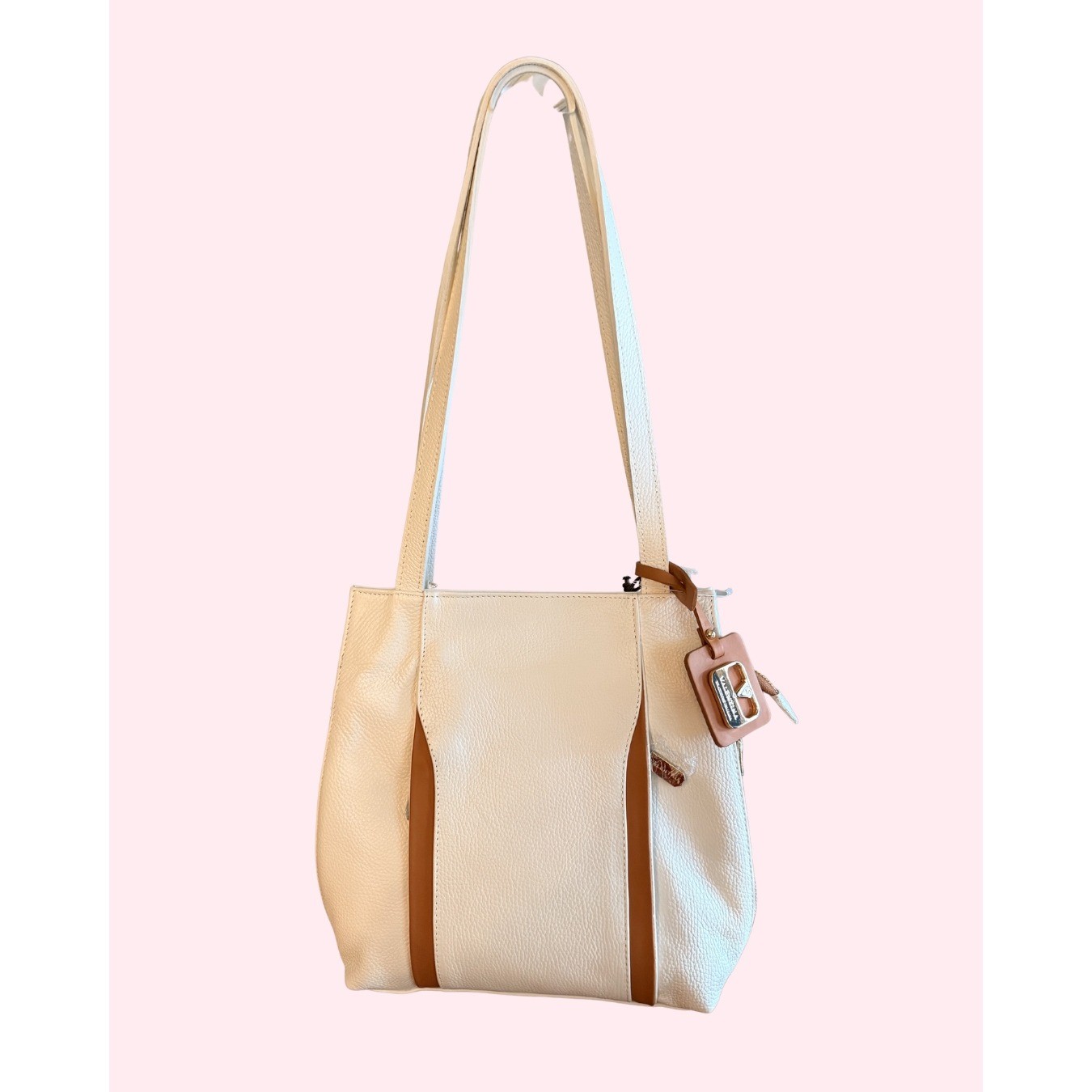 Valentina Italian Leather Convertible Backpack Shoulder Bag White Tan 1485 NWT