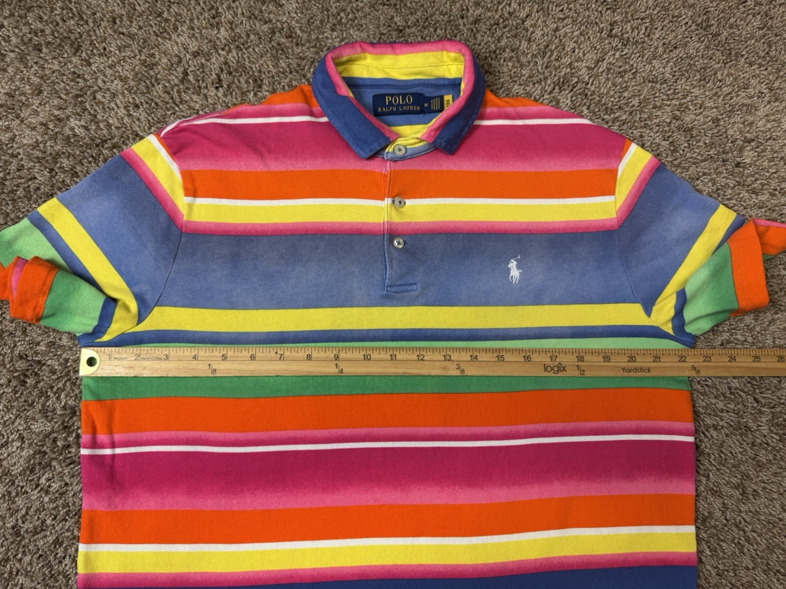 Ralph Lauren Polo Shirt Mens Medium Multicolor Striped Classic Fit Terry Spa