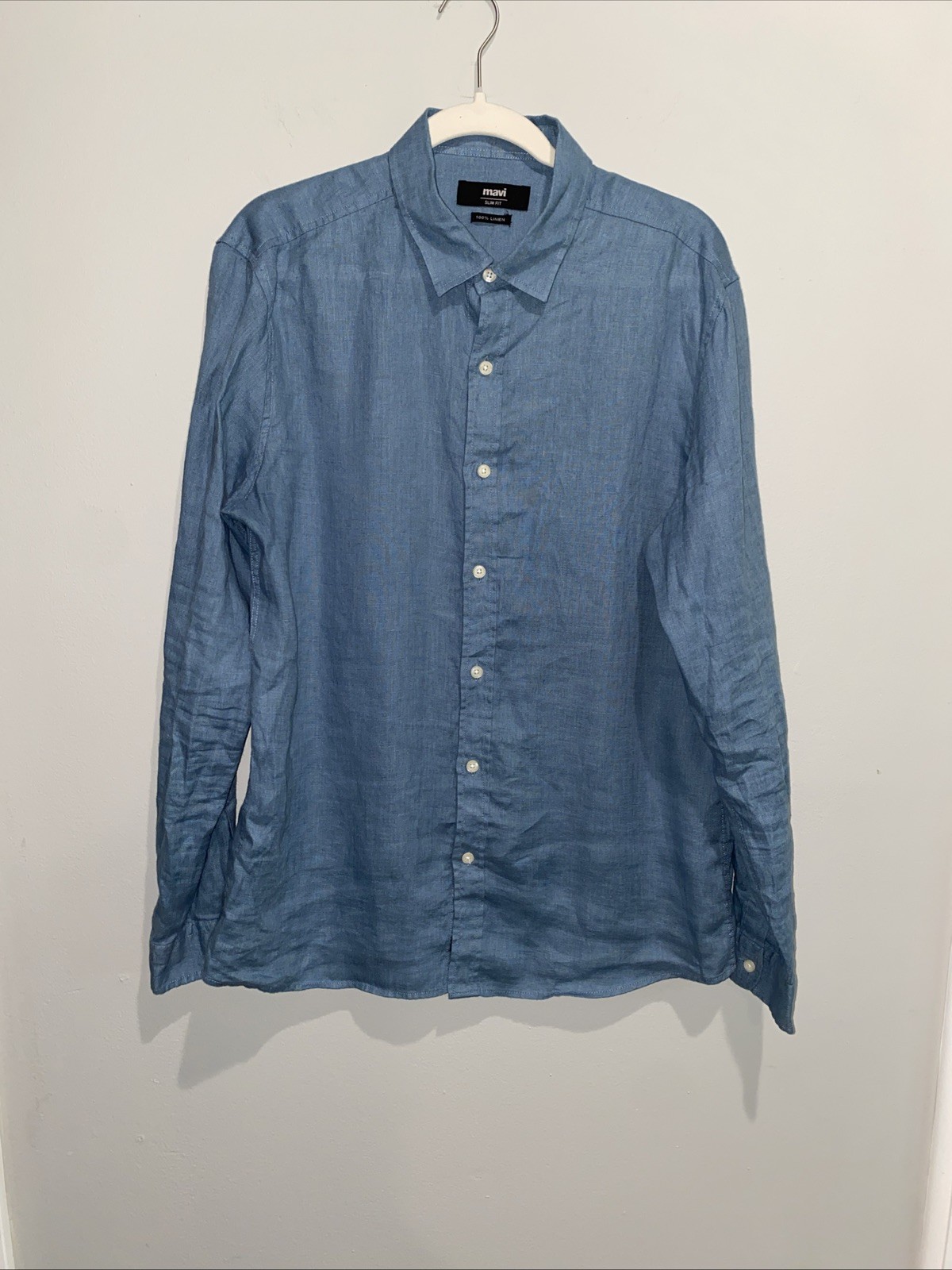 Mavi Slim Fit Shirt Mens Size L Blue Linen Long Sleeve Button Up Coastal