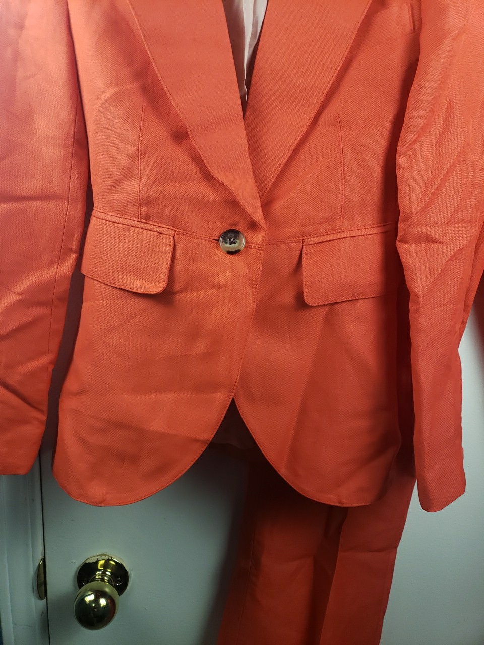 Smythe Seamed Blazer and Wide Leg Pant in Poppy Nwot Linen Blend Size US 2