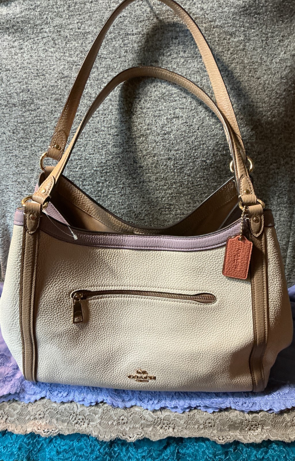 Coach Kristy Colorblock Pebble Grain Leather Snap Zip Carryall Tote & Satchel