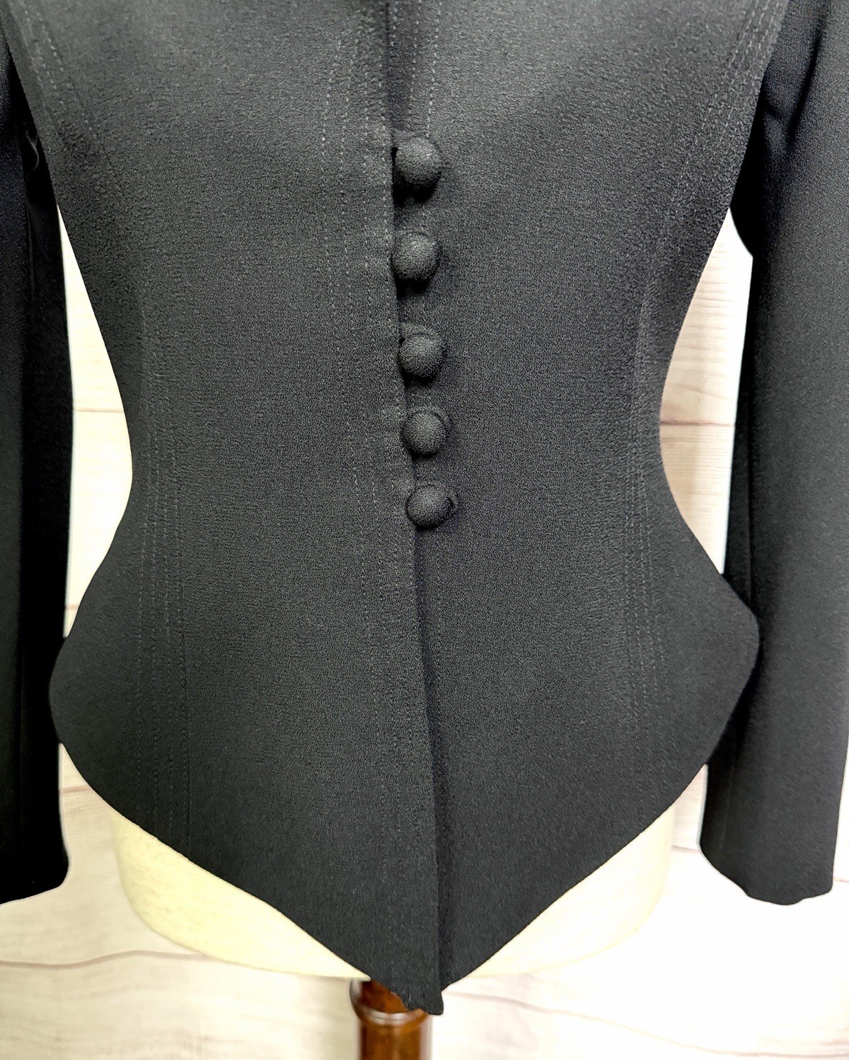 Vintage Alberto Makali Black Sculptural Blazer Asymmetric Collar Fitted USA US 2