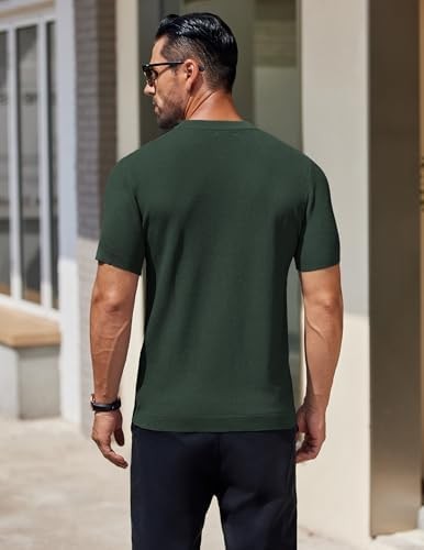 Coofandy T Shirt Crew Neck Textured Short Sleeve Solid Mens Knit TShirts