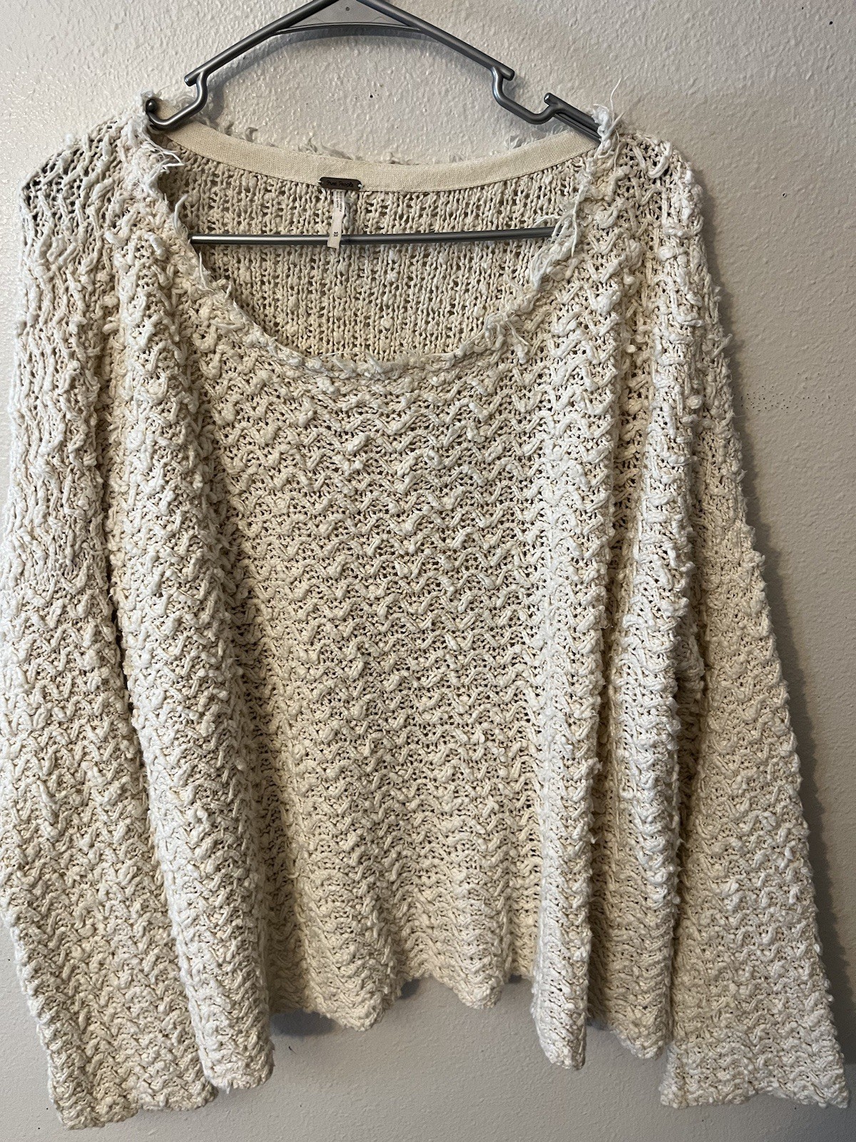 Free People Ivory Chunky Textured Knit Sweater Scoop cream Neck Womens Medium