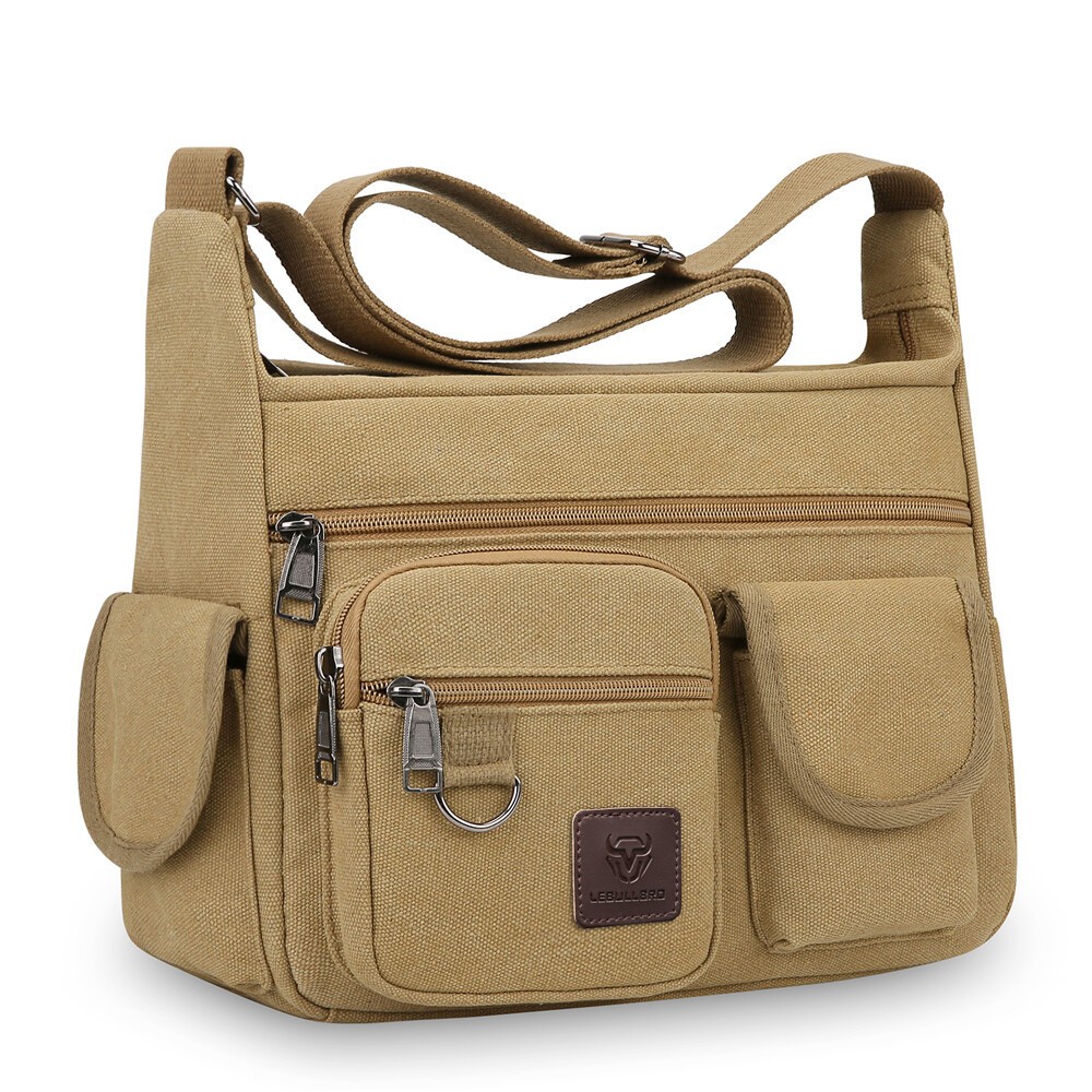 LEBULLBRO Mens Canvas Messenger Bag Shoulder Crossbody Military School Satchel M