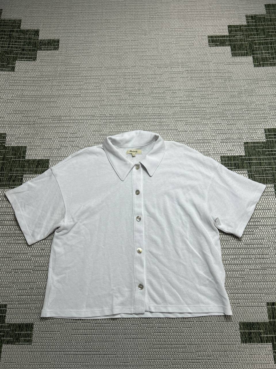 Madewell Shirt Womens Medium White Hemp Cotton Croppped Button Up