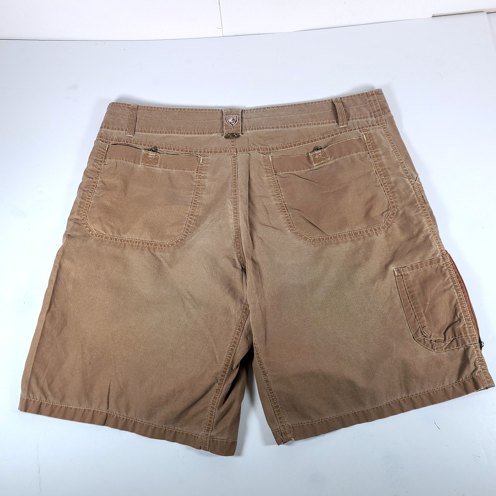 Kuhl Revolvr Cargo Shorts Men’s 36 Brown Nylon Cotton Quick Dry Zipper-Pockets