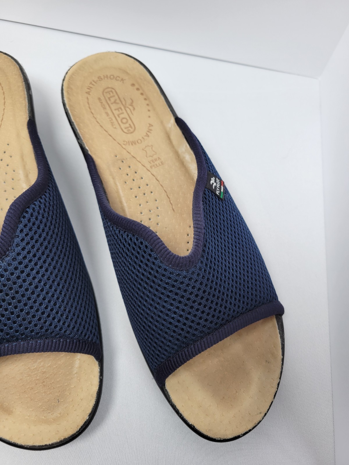 Fly Flot Two Pairs Beige & Navy Italian Leather Slide Sandals Size US 8
