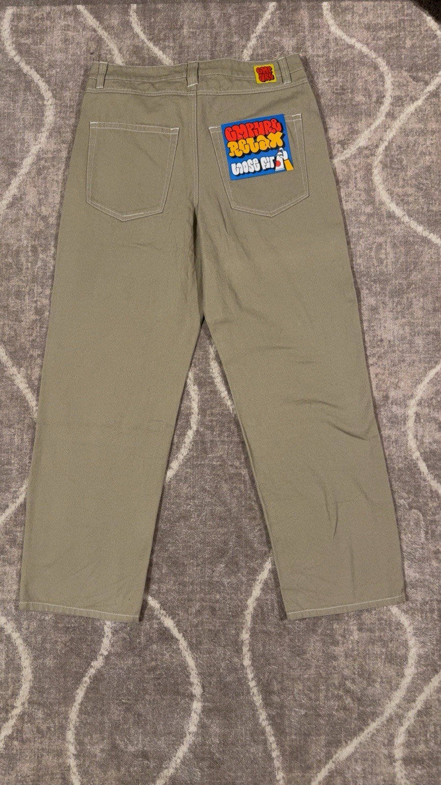 Empyre Men’s Beige Canvas Cotton Workwear Pants Loose Fit Straight Leg 32
