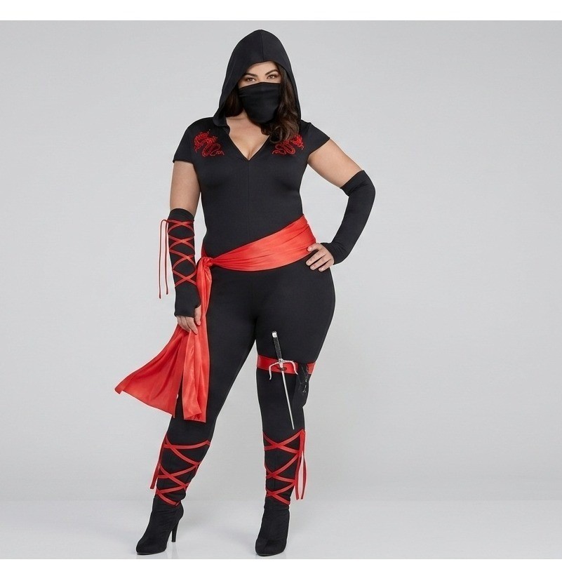 Dragon Fighter Ninja Women Costume 7 Piece Cosplay Halloween Outfit Size Plus