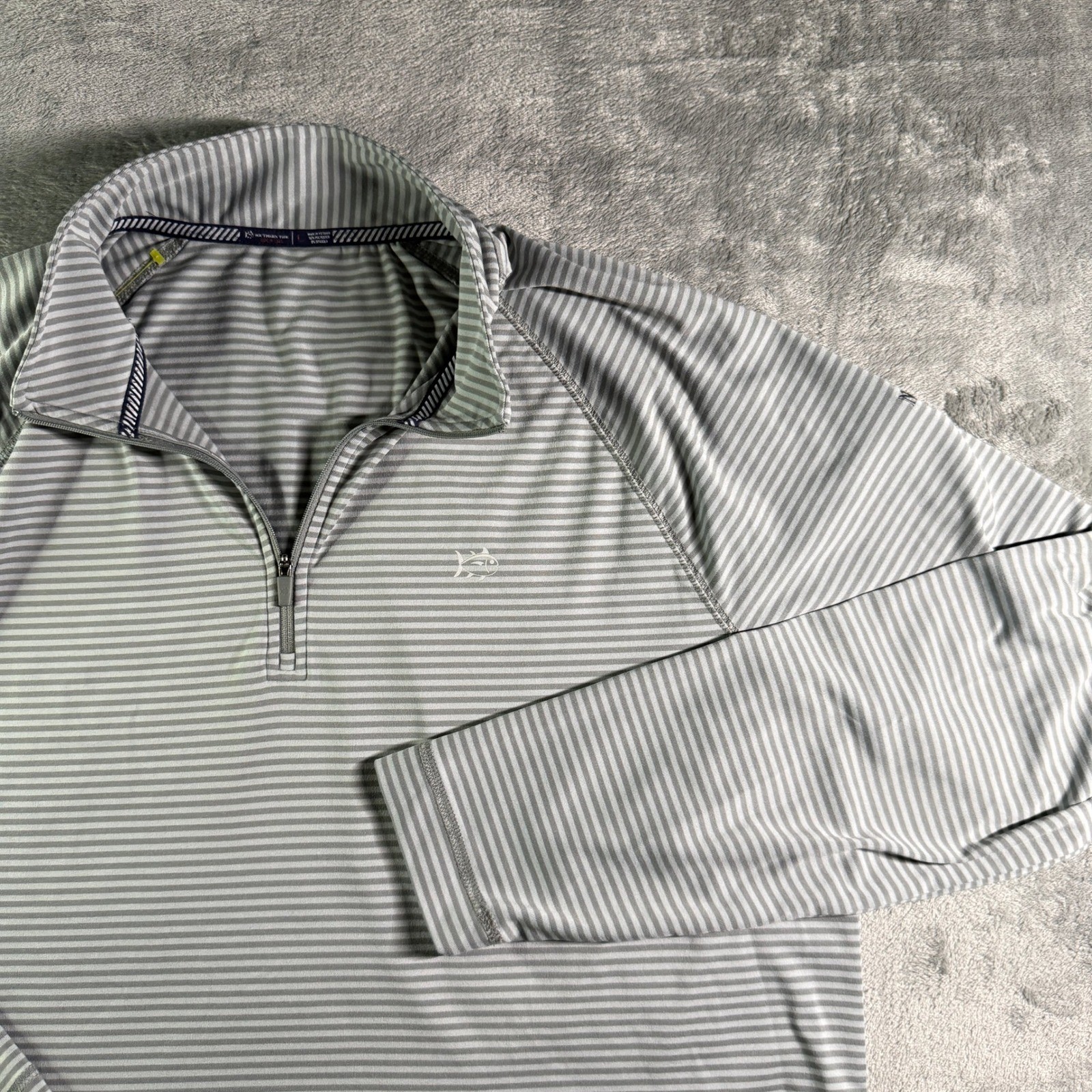 Southern Tide Striped Performance North Stone CC 1/4 Zip Pullover Mens Lrg