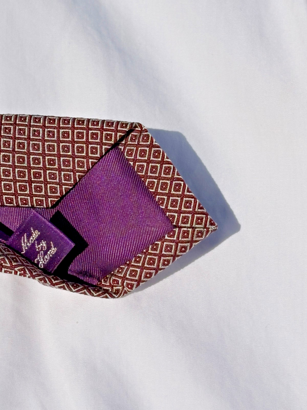 Ralph Lauren Purple Label Long Silk Tie – Violet Squares – England – $235.00