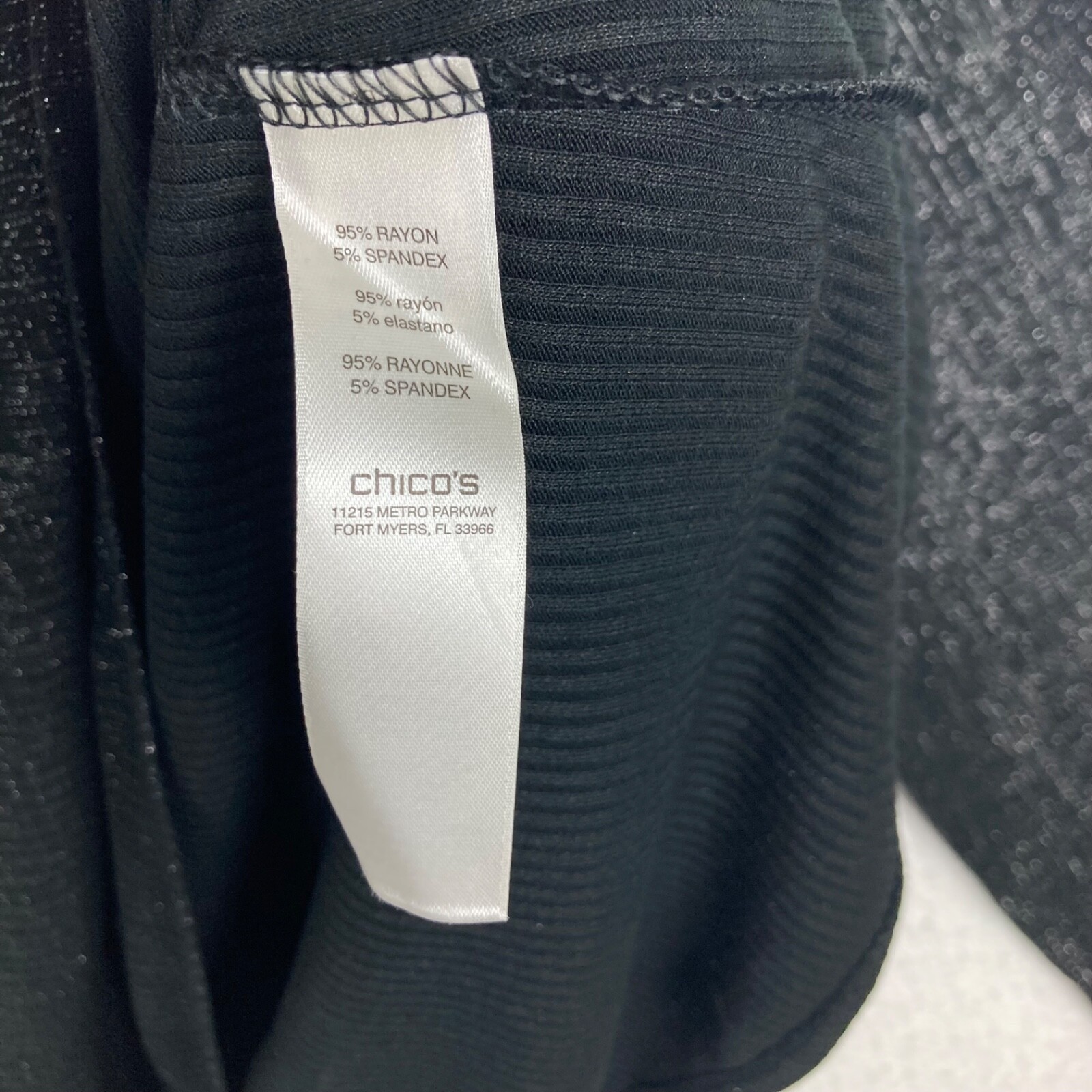 Chico’s Black Twisted Keyhole Foil 3QTR Top LS Fashion Knit Size 3