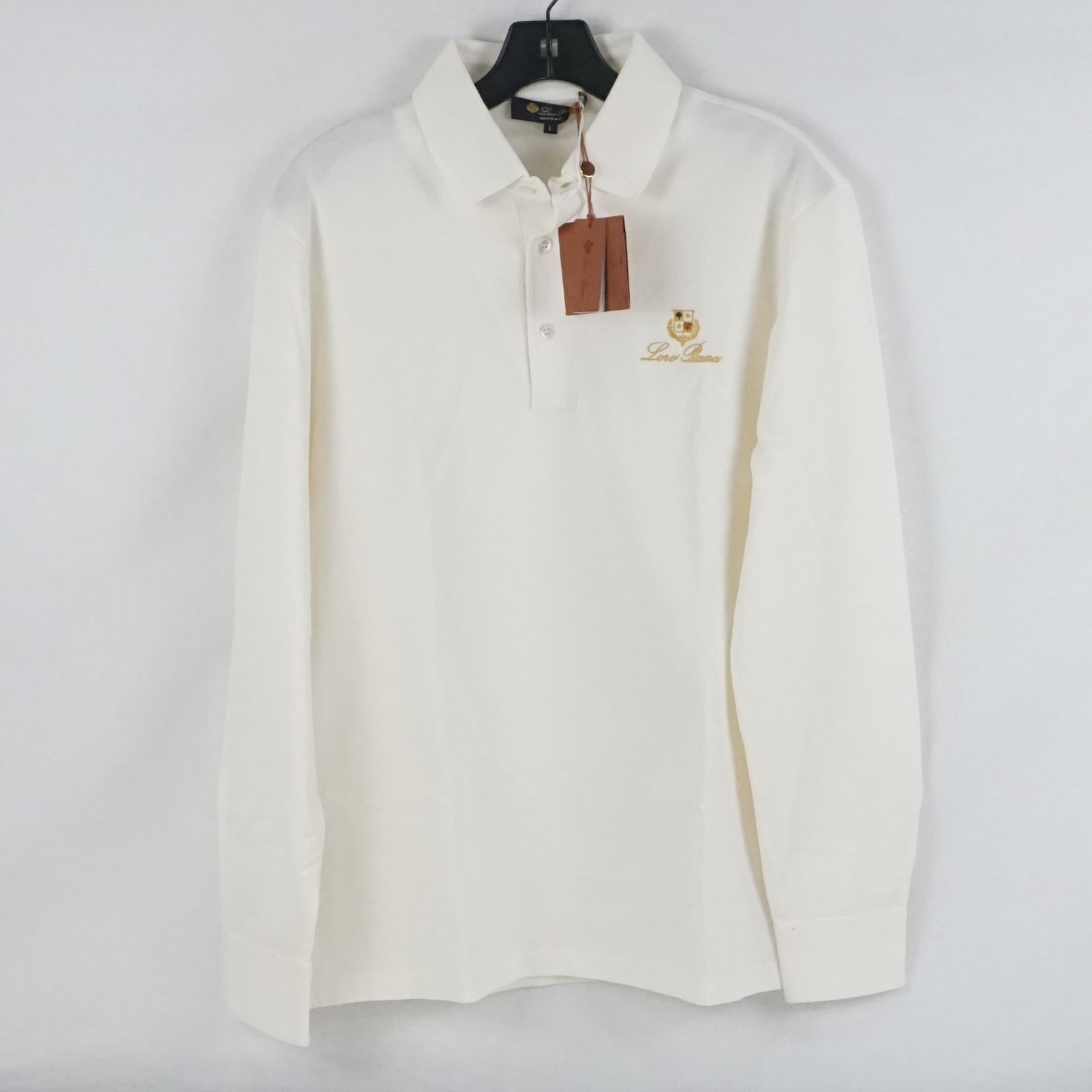 Loro Piana Azeglio Cotton Blend Long Sleeve Polo Shirt In Ivory Men’s Size Large