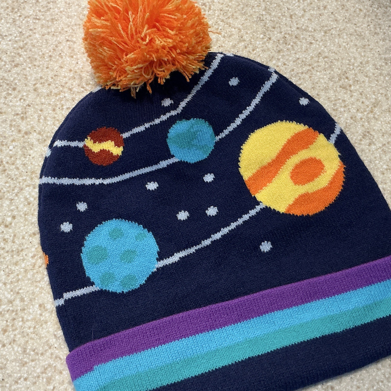 Junior Ranger Gear Night Sky Knit Pom Pom Beanie Stretch Space Planet One Size