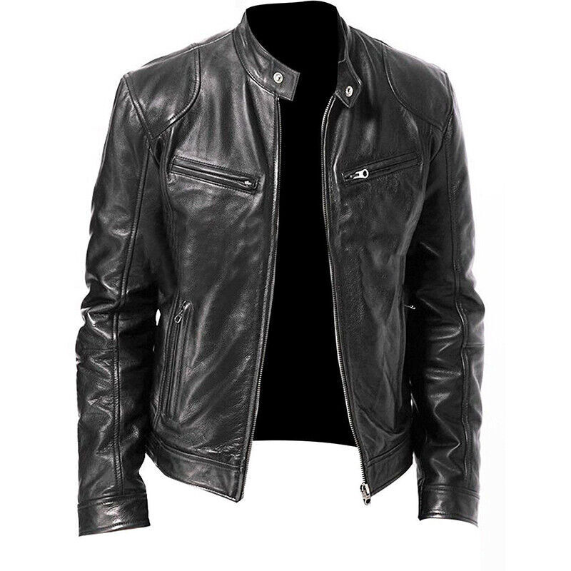 Cafe Racer Men’s Genuine Leather Jacket Soft Sheepskin Motorcycle Brown Biker
