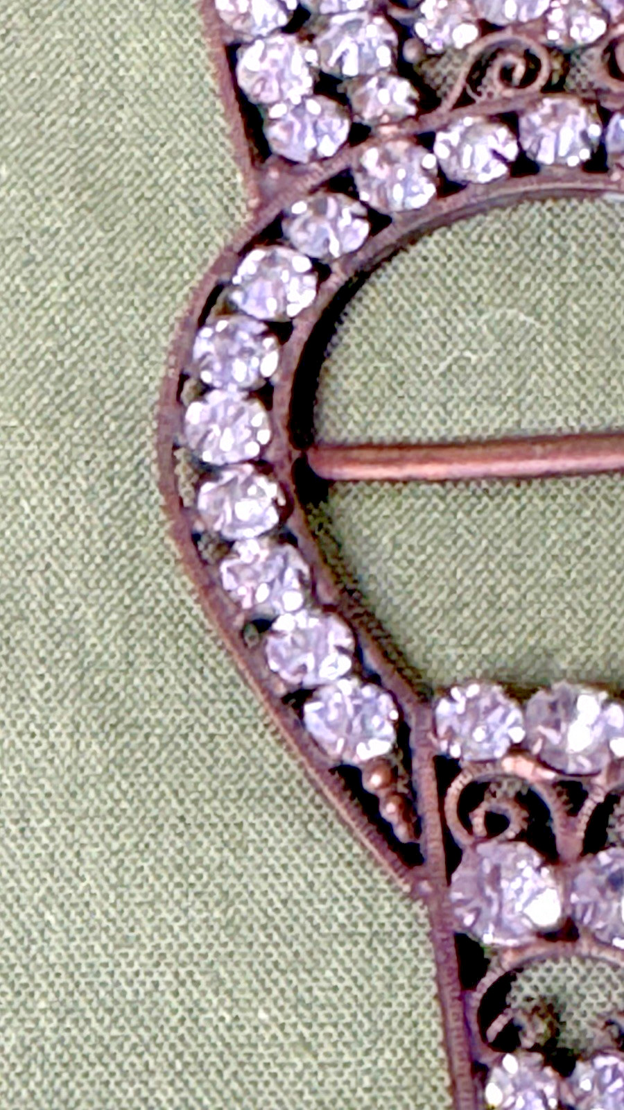 Antique 1920s Czech Buckle Slide Clear Paste Prong Set Rhinestones Sash Ornament
