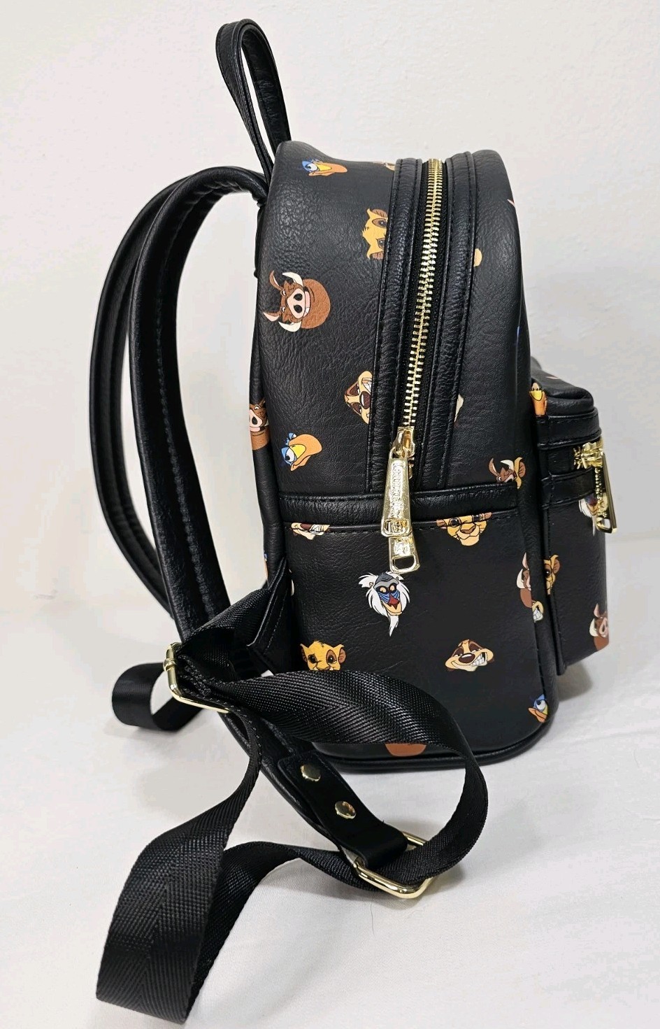 Loungefly Lion King Simba Timon Pumbaa Rafiki Faces Black Mini Backpack EUC