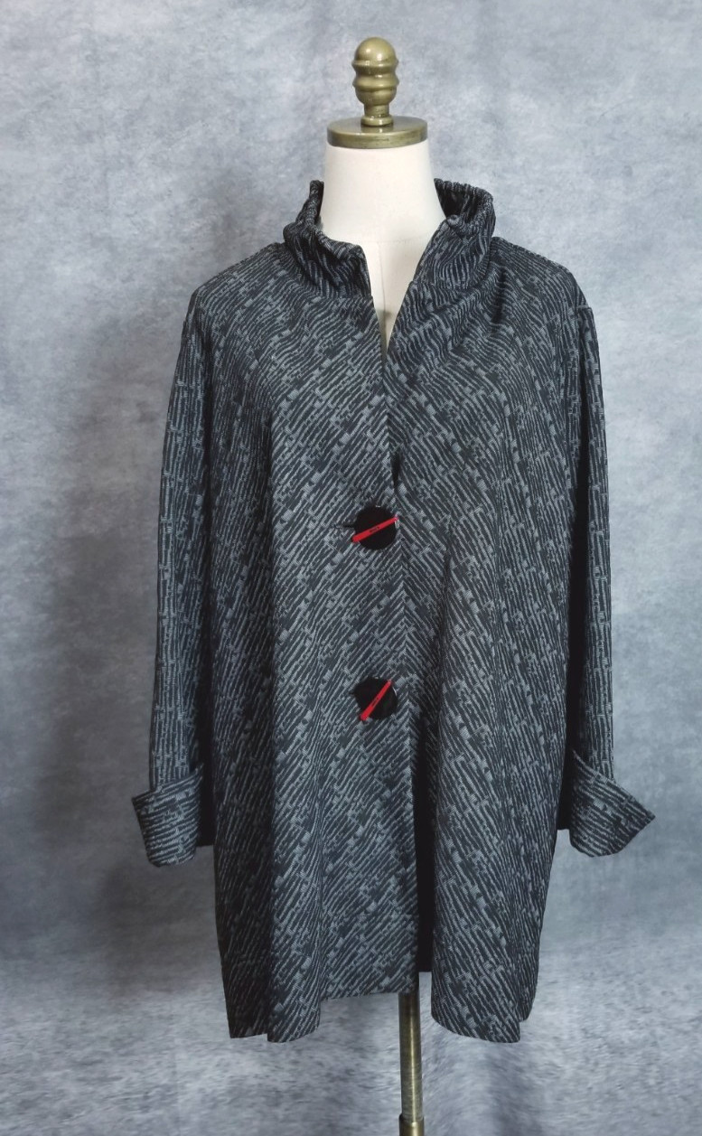 Ali Miles Size XL Black/Red Toggle Button Wired Neck Jacket Black Gray Abstract
