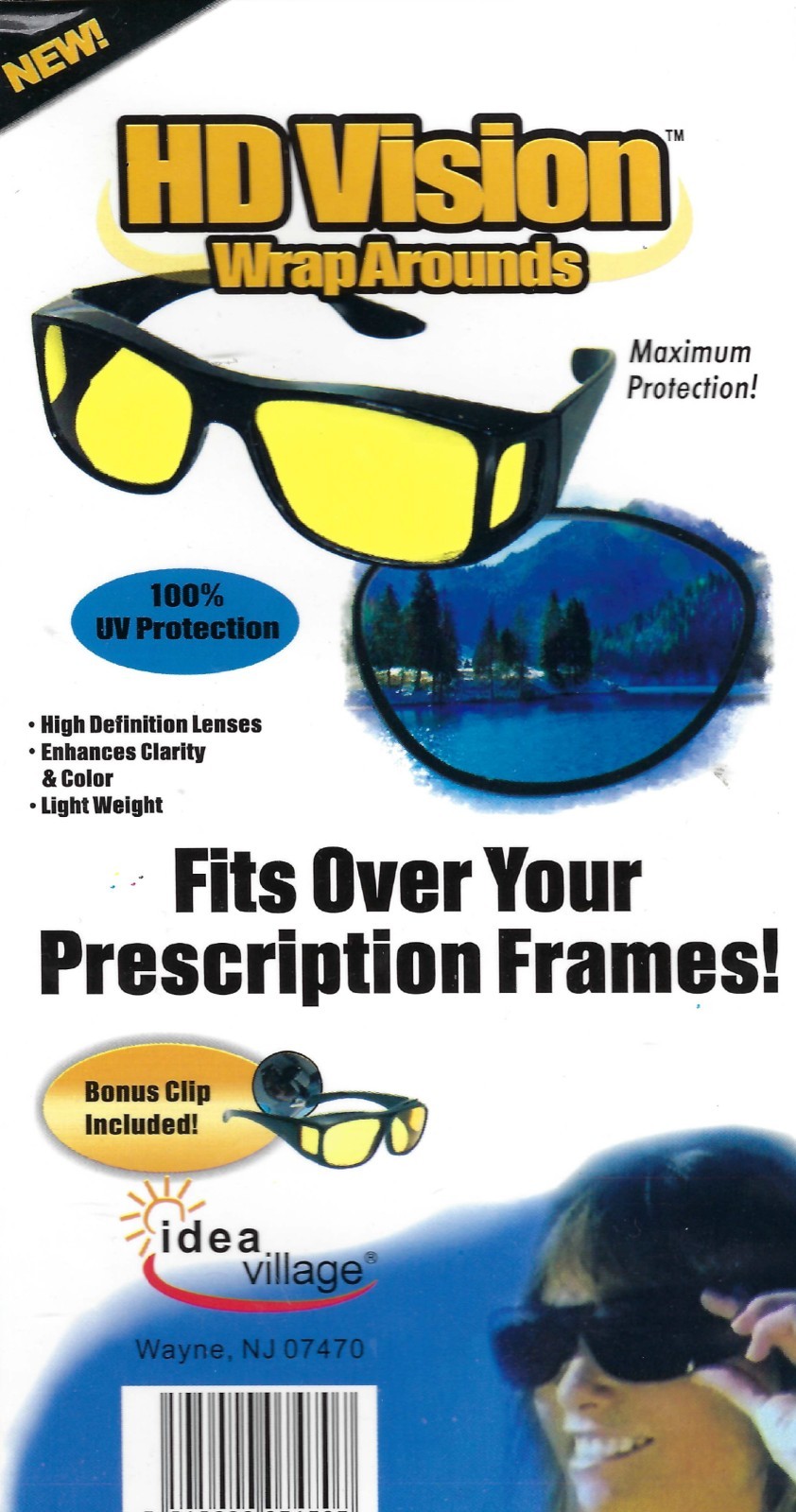 2 Pair set HD Night Vision Wraparound Fits OVER Glasses Sunglasses As Seen on TV