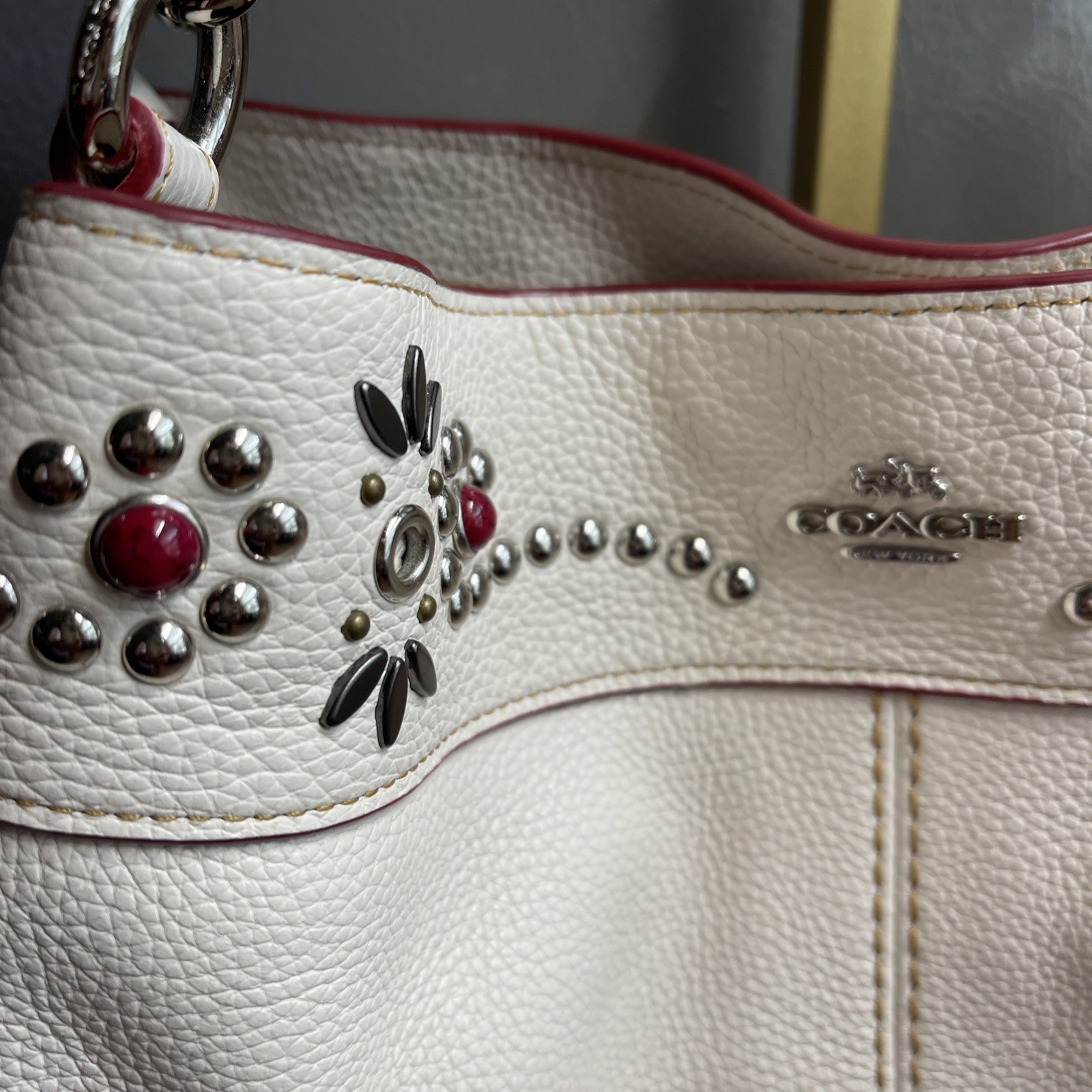 Coach Lexy Chalk White Rivet Detail Triple Compartment Shoulder Bag