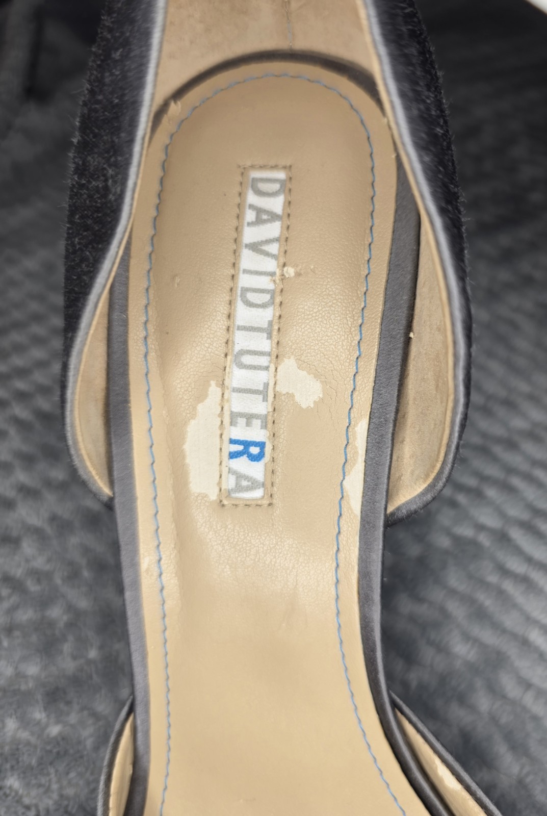 David Tutera Women’s Gray Satin Open Toe Wedge Heels with Rhinestone Accents