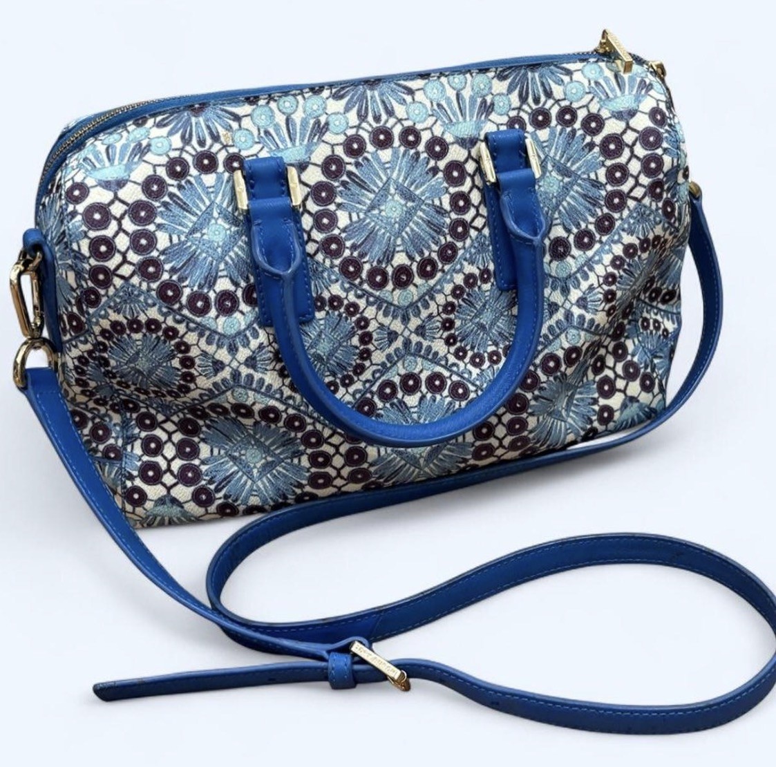 Tory Burch Robinson Printed Triangle Tote Blue