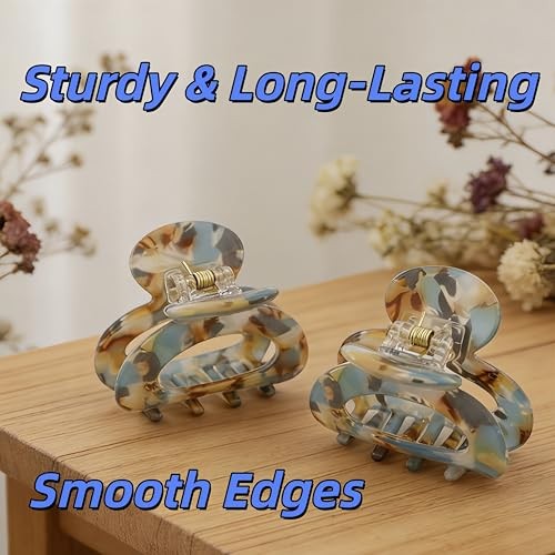Morandi Acetate Mini Hair Claw Clip,1.7 Inch Blue-Brown Marble Jaw Claw Small