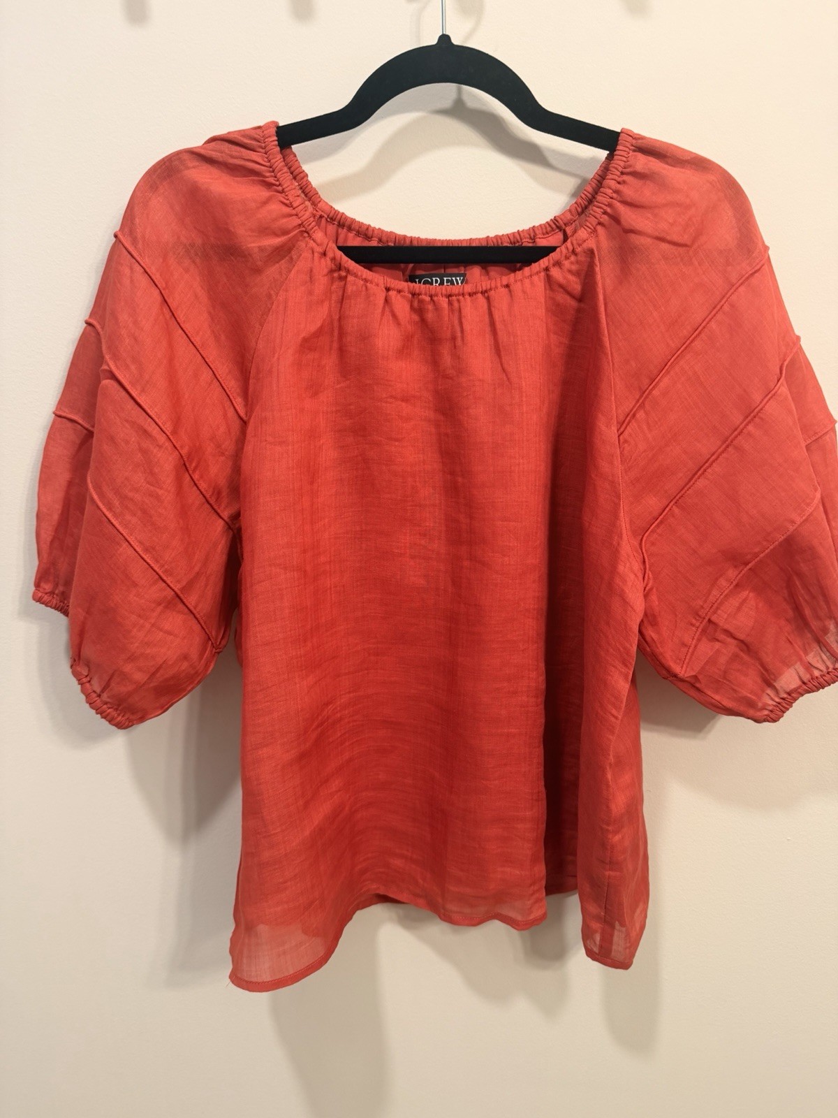 NWOT J.Crew Women’s Red Puff-Sleeve Top 100%Ramie ‚size L