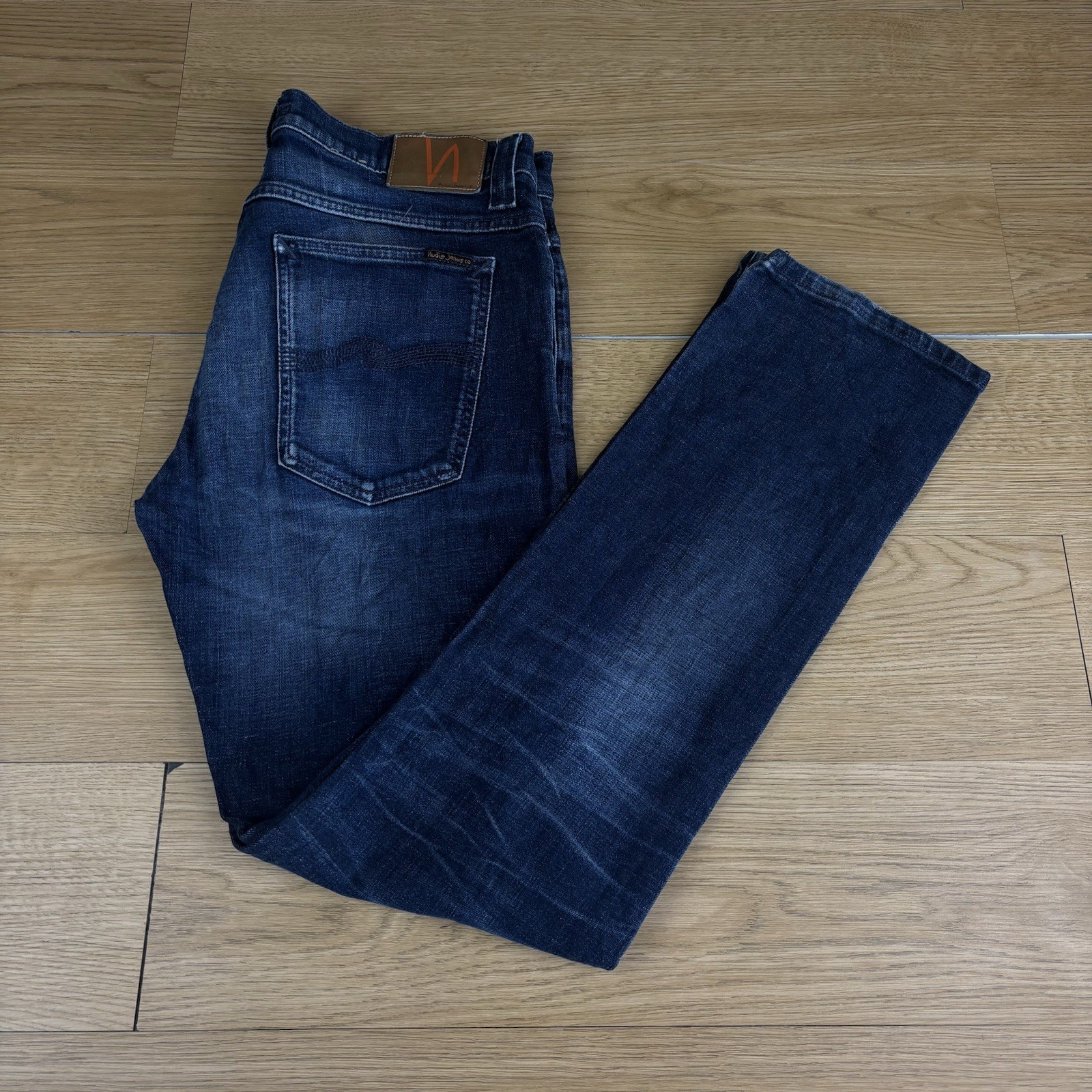 Nudie Tube Tom Jeans Straight Leg Dark Blue Organic Cotton Zip Fly W36 L32