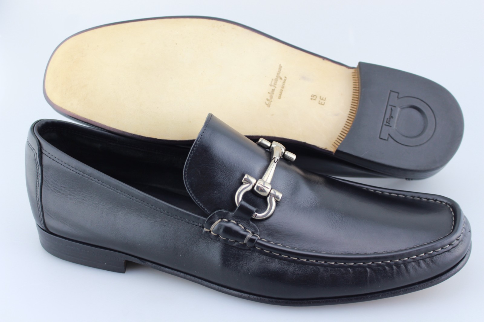 Men’s SALVATORE FERRAGAMO ‘Giordano’ Black Leather Loafers Size US 13 – 2E
