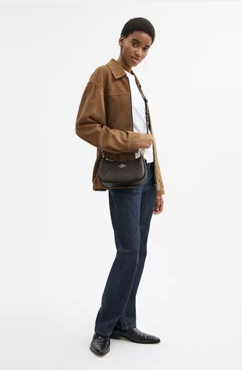 Coach Signature Teri Shoulder Bag Brown Black Leather NWT CV933