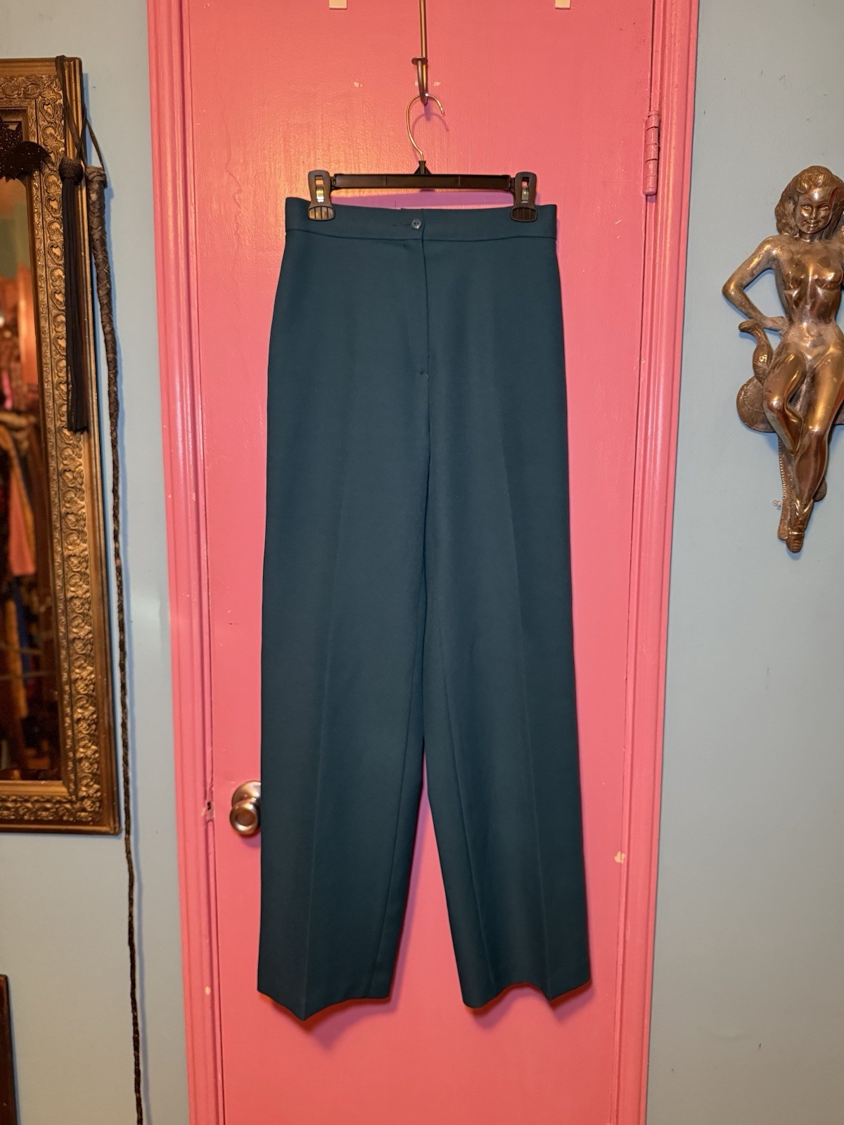 70’s Teal high-waisted trousers front zipper and button closure Size 10 Retro