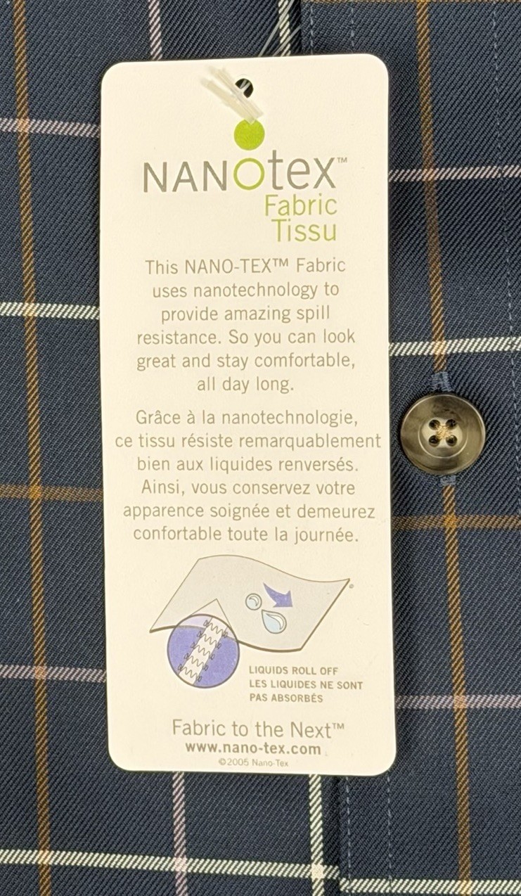 Cabelas Outfitter Series Shirt Mens 5XL Navy Windowpane Nanotex Button Down NEW