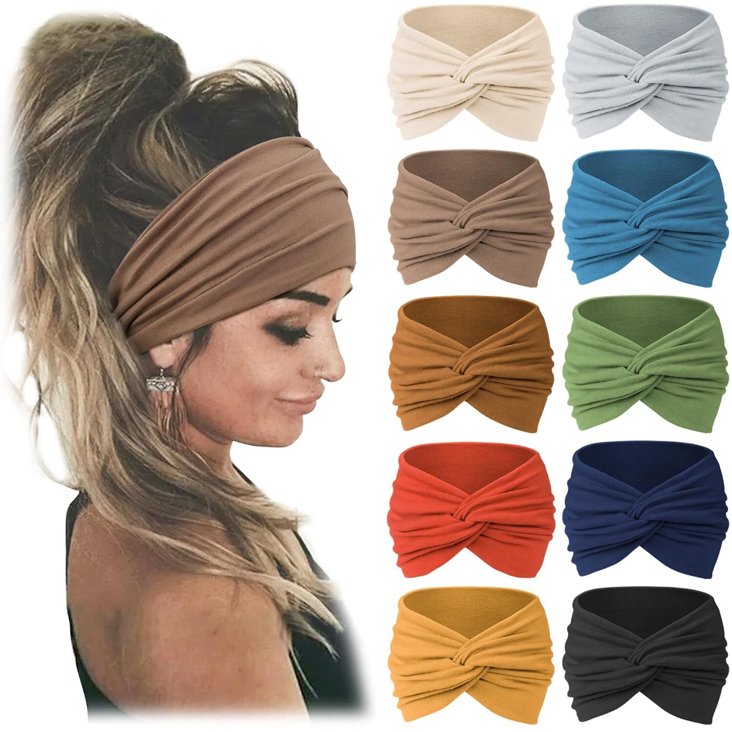 Jesries 10 PCS Women Headbands African 10 Count (Pack of 1), Multicolor-2