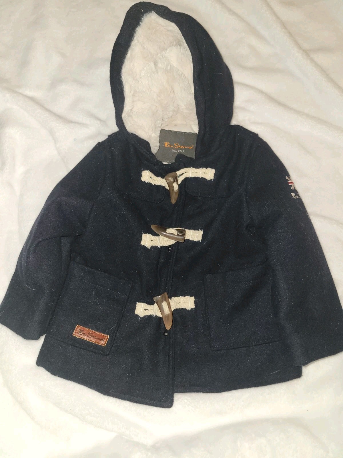 Ben Sherman Boys Hooded Lined Duffle Coat Toggle Closure Navy 18 months
