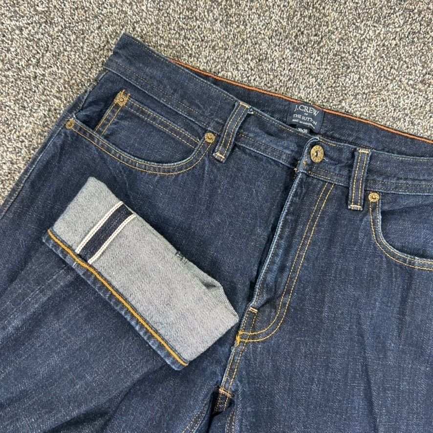 J Crew The Sutton Selvedge Red Line Raw Denim Jeans Mens 30×30 Dark Indigo Wash