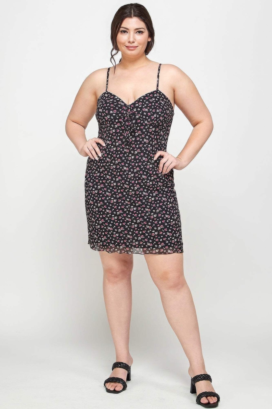 Ditsy Floral Print On Mesh Fabric Cami Dress