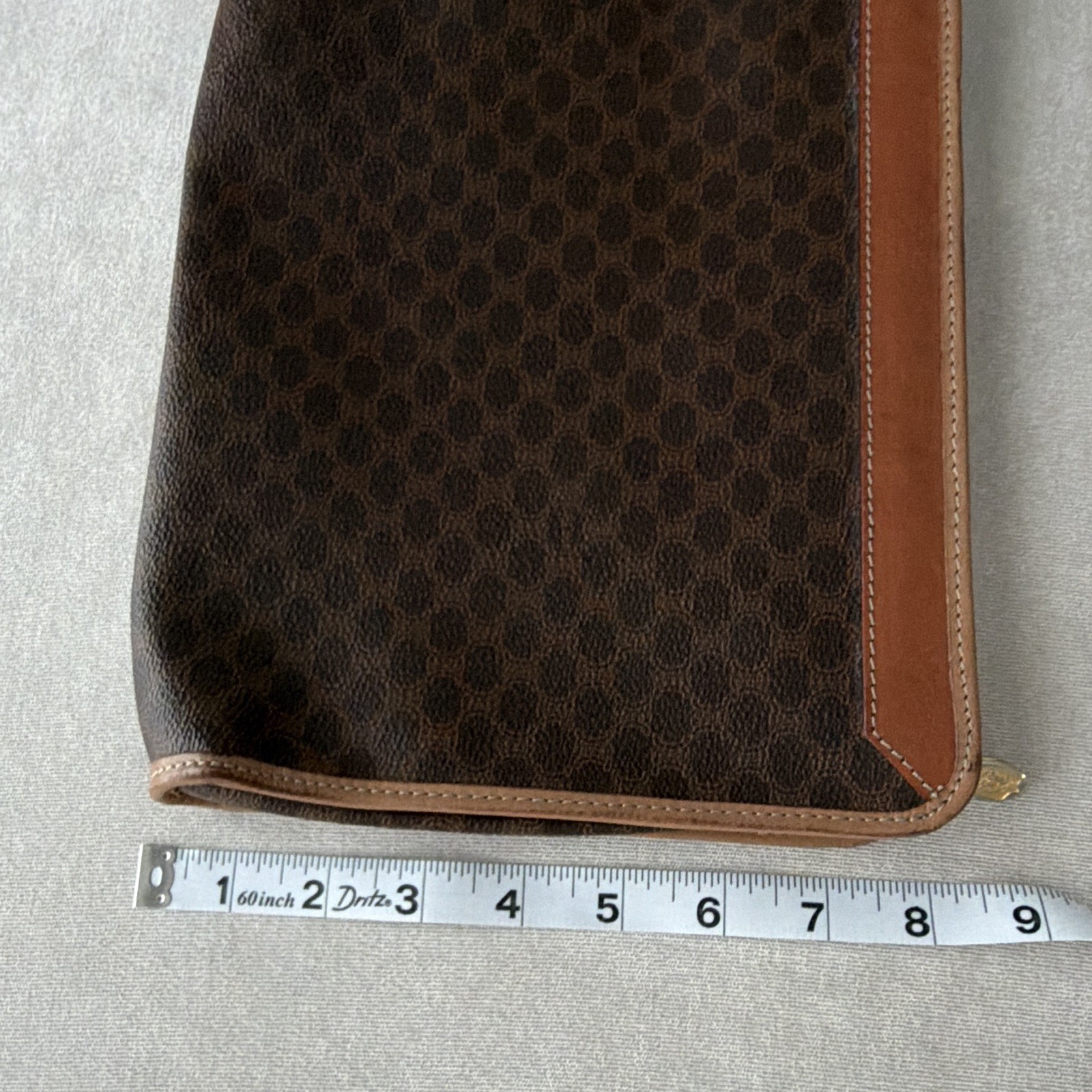 ⁠Vintage CELINE Macadam Canvas Clutch Pouch Wristlet Brown Tan Leather Trim