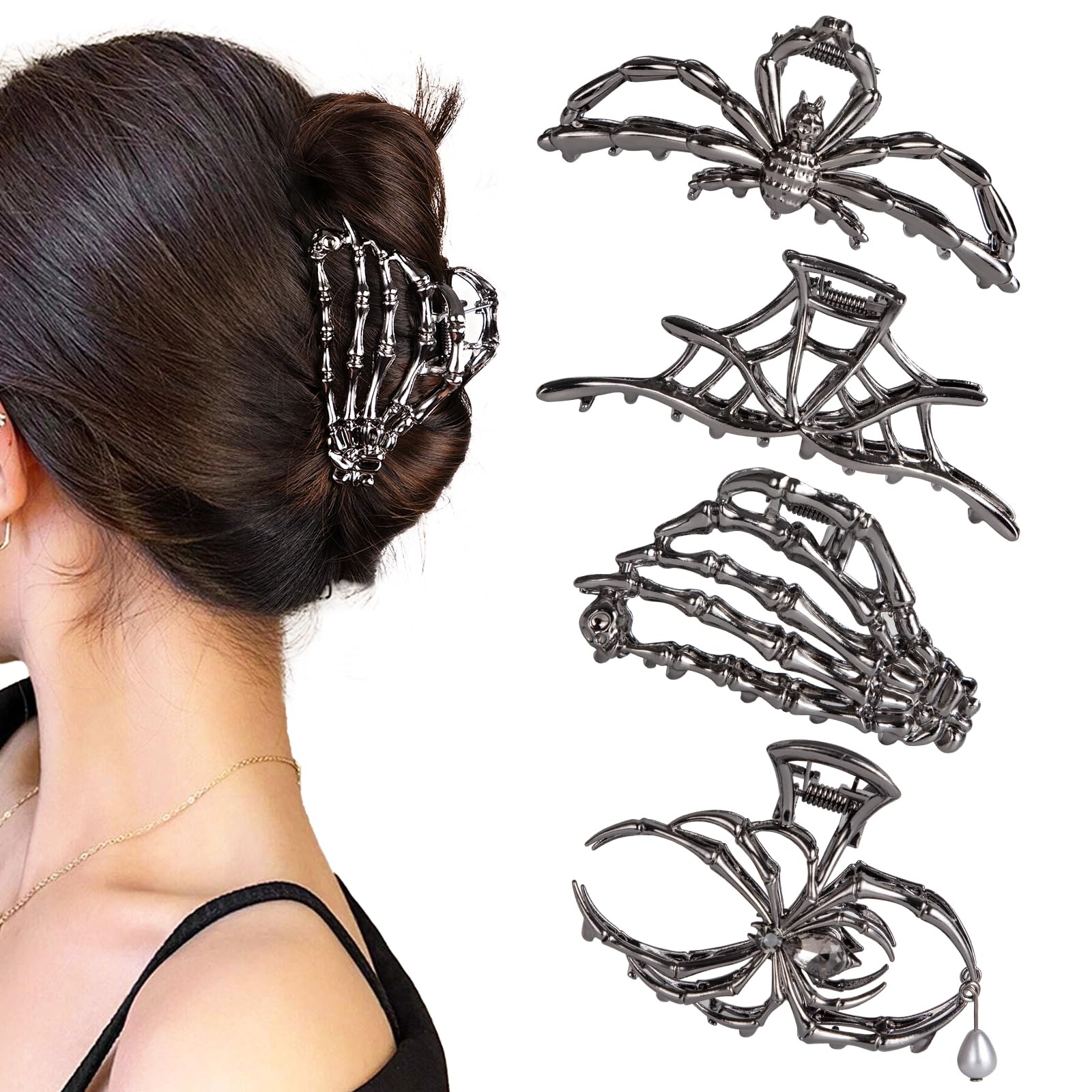 4 Pcs Metal Spider Hair Claw Clips for Women, Goth Hair Accessories, Hallowee…