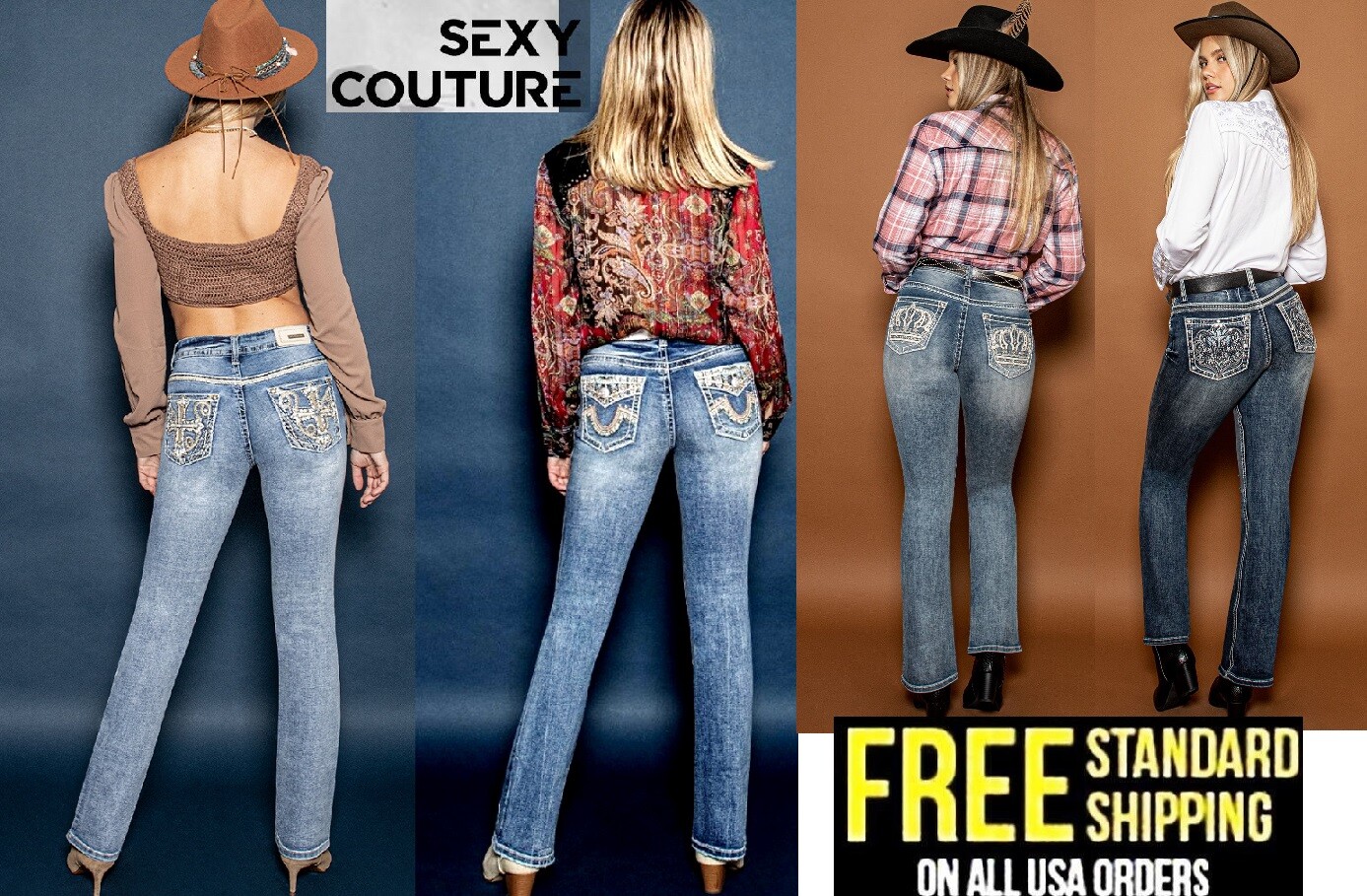 Sexy Couture Women’s Rhinestone Mid Rise Bootcut Blue Denim Jeans Stretch 1-17