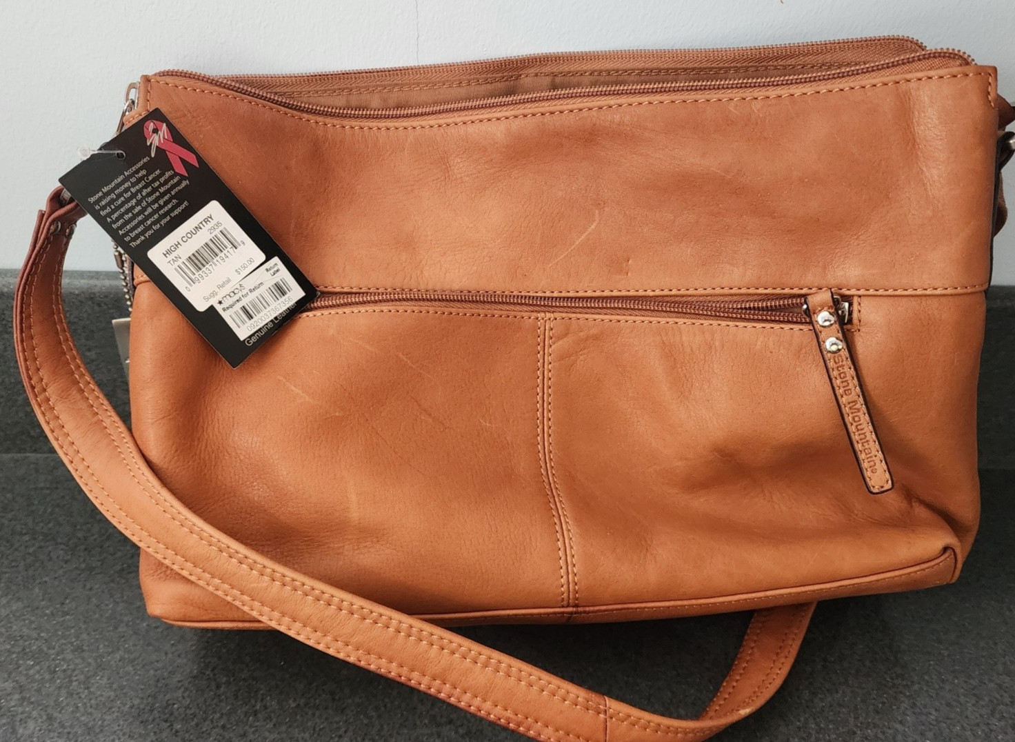 VTG NWT Macy’s Tan High Country Genuine Leather Handbag Purse 13.5×8.75 inches