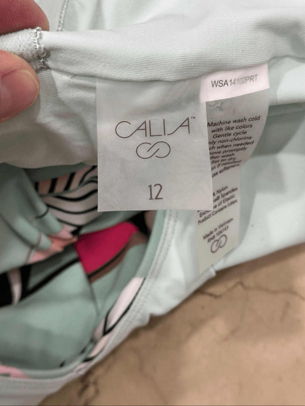 CALIA Tropical Leaf Print One Piece Swimsuit Size 12 Ruched Tummy Control